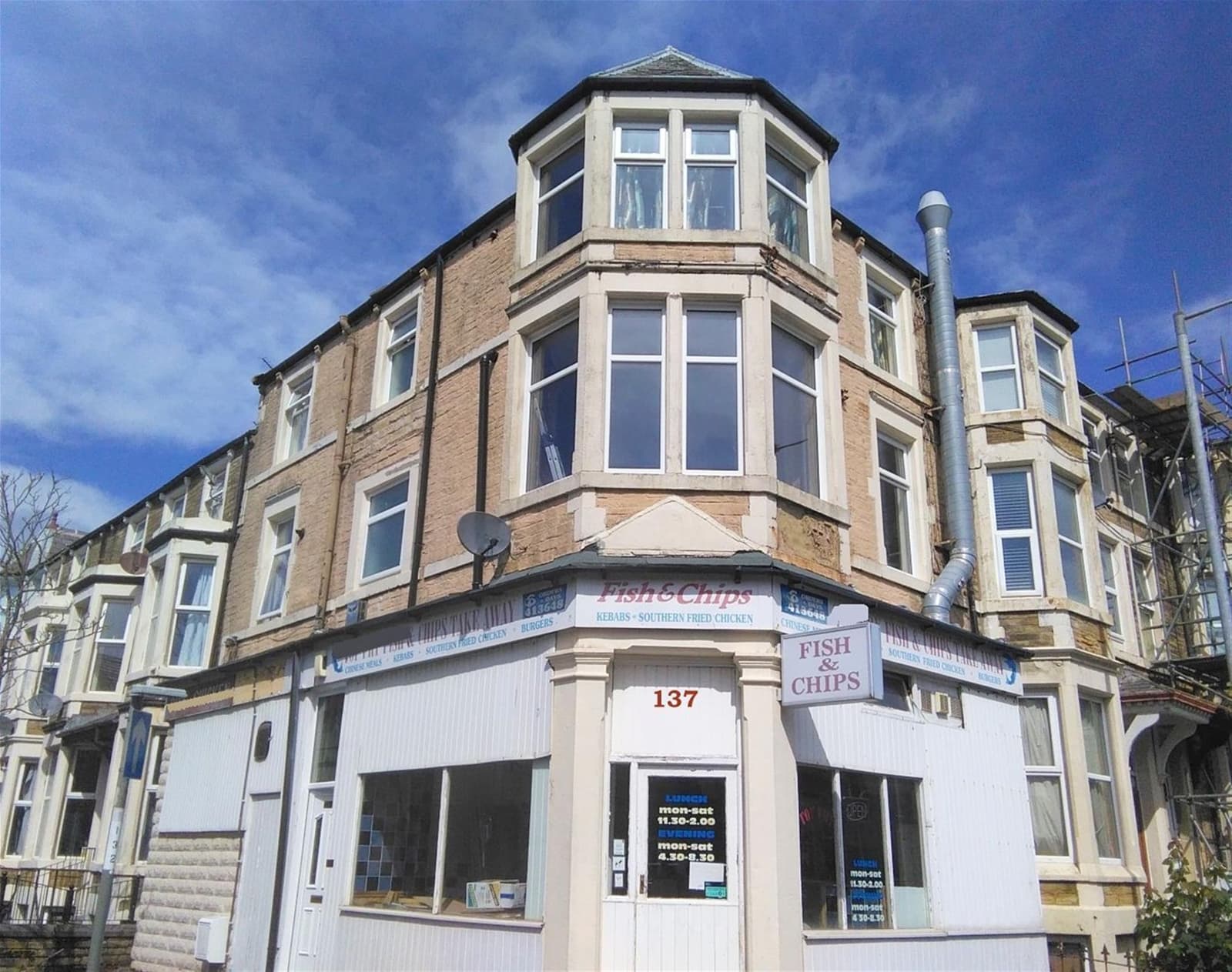 Closed double-fronted fish & chip shop, central Morecambe — Fish & chip shop for sale in Morecambe, Lancashire